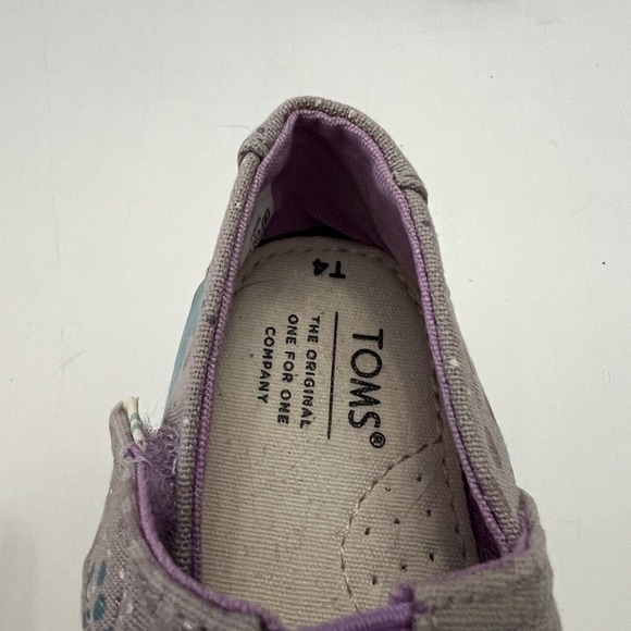 Toms Tiny Alpargata Slip-on Classics Gray Metallic Dot Canvas Toddler Kid T4 - Picture 7 of 12